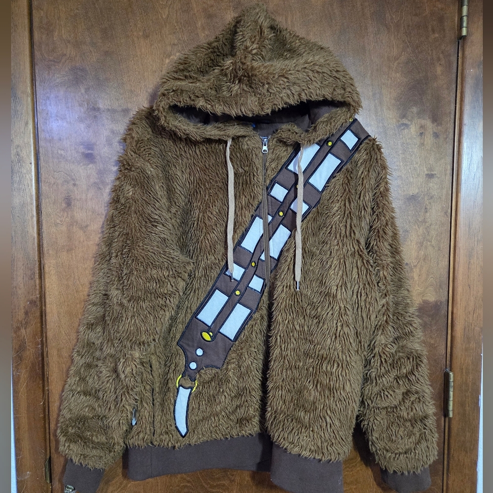 Star Wars Chewbacca Full Zip Brown Hoodie Cosplay Costume Furry Men's Medium